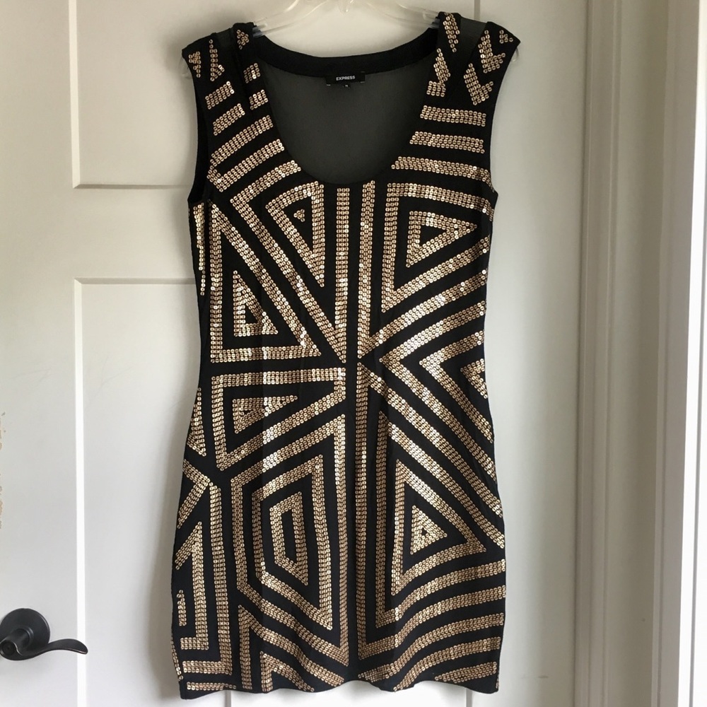 Express Gold and Black Sequin Dress